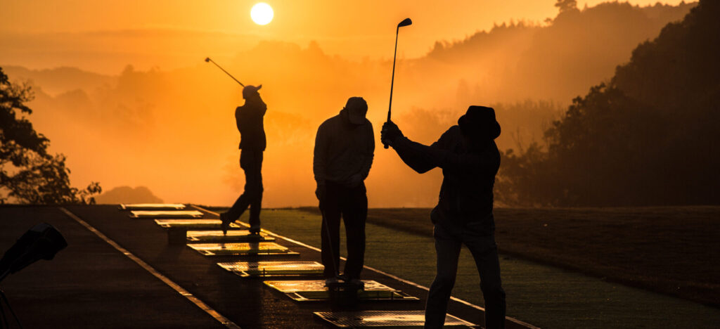 driving range. Early morning.Golf Globe